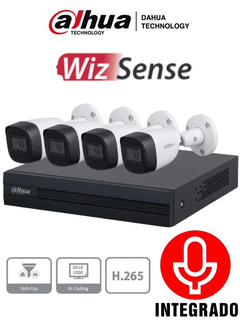Kit de 4 Canales 5 Megapixeles con Audio/ WizSense/ Cooper-I/ H.265